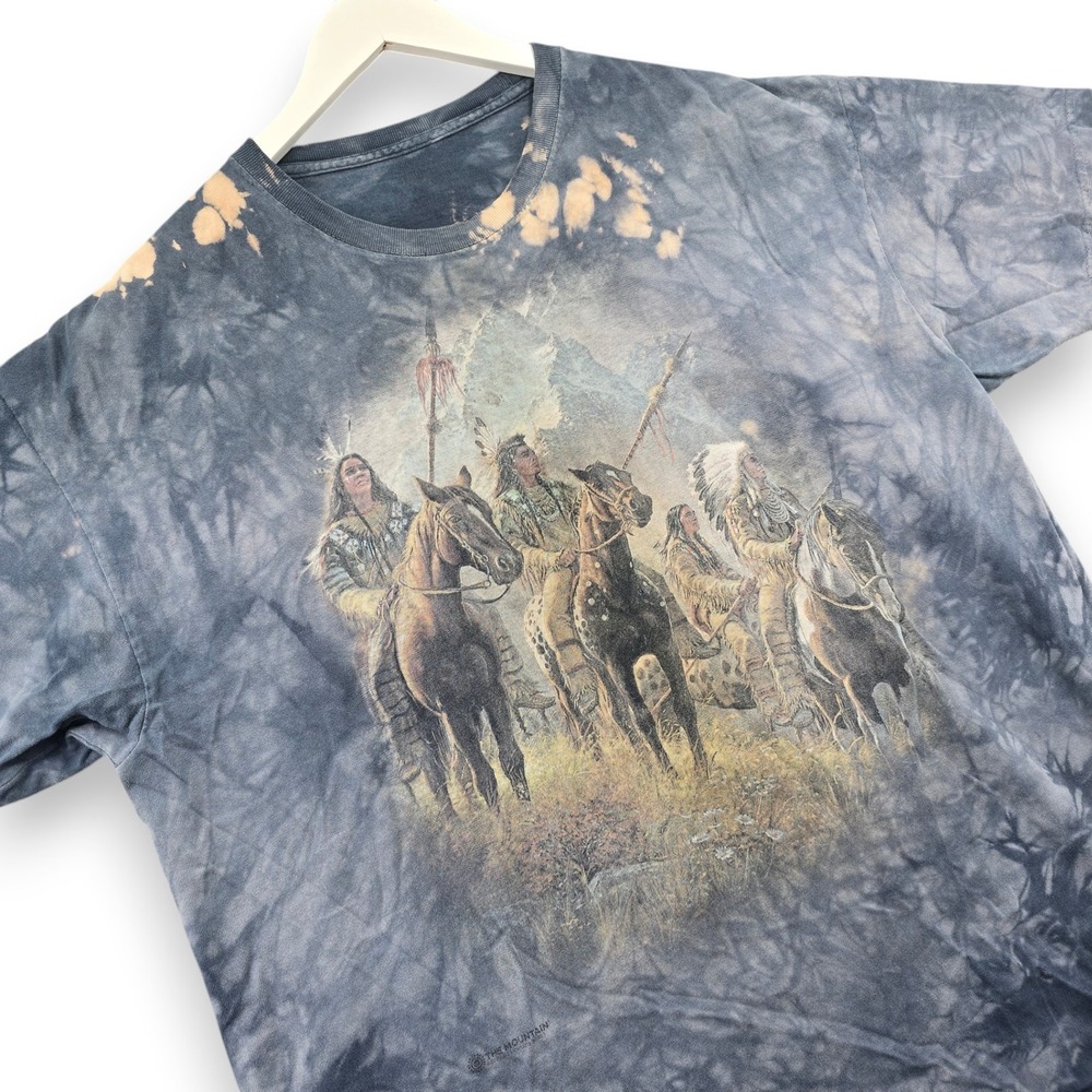 The Mountain Graphic T-Shirt Mens XL Blue Good Bleach Tie Dye Native American